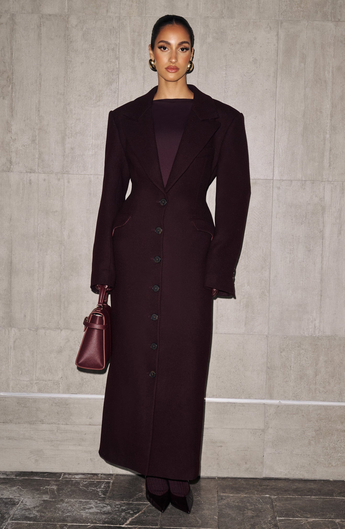 Beatrix Full-Length Wool-Blend Coat – Plum