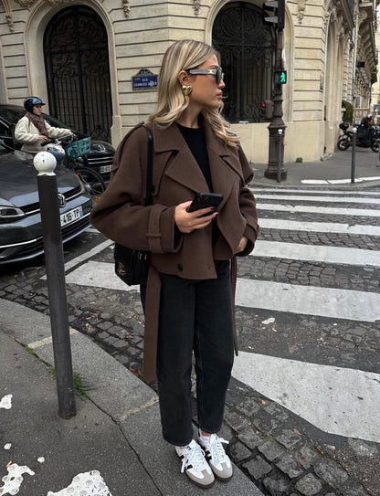 Eloise Elegant Cropped Belted Wool Coat
