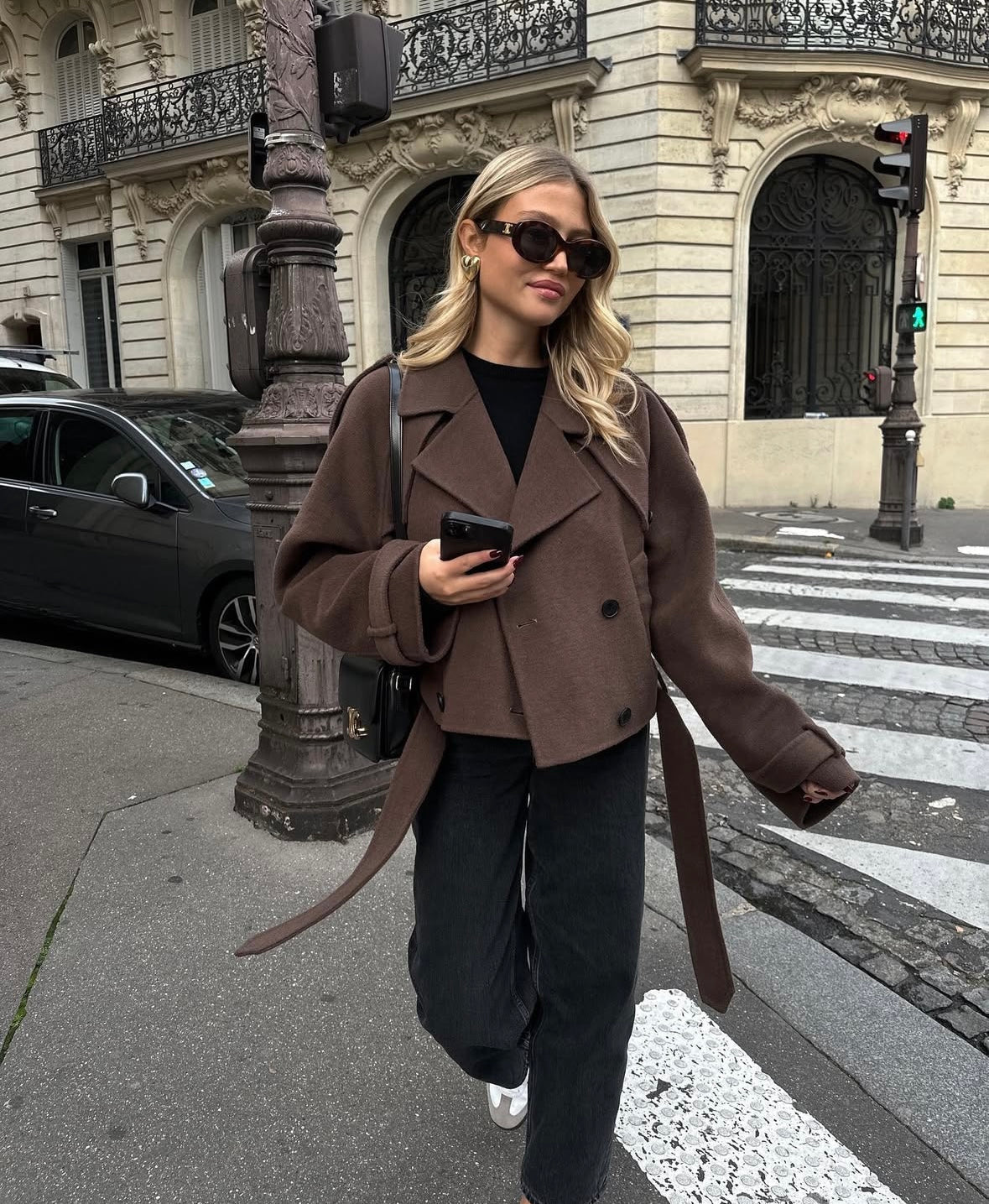 Eloise Elegant Cropped Belted Wool Coat