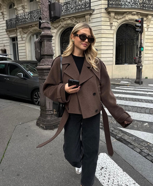 Eloise Elegant Cropped Belted Wool Coat