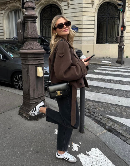 Eloise Elegant Cropped Belted Wool Coat