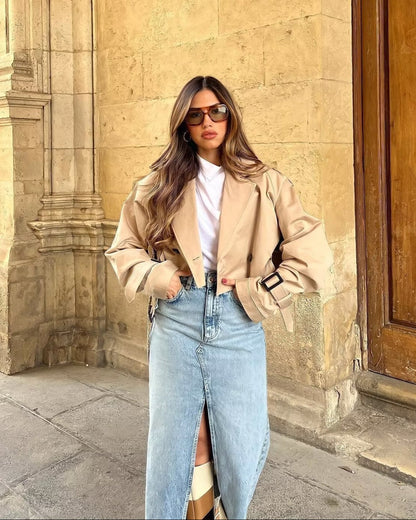 Inez Cropped Belted Trench Coat