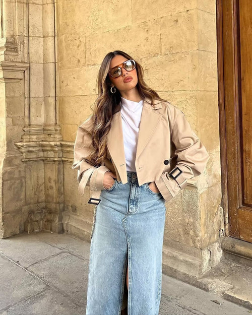 Inez Cropped Belted Trench Coat