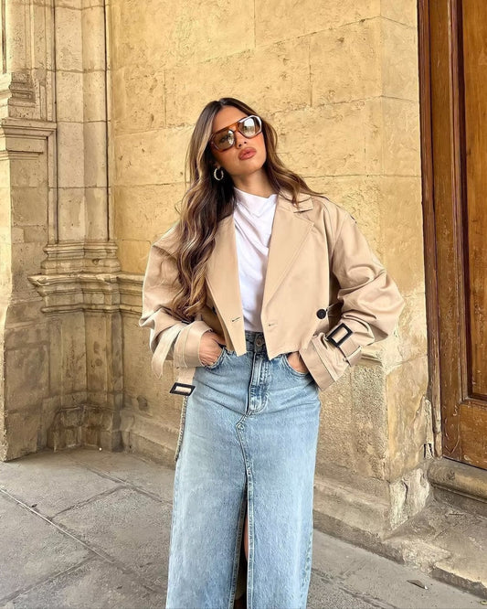 Inez Cropped Belted Trench Coat
