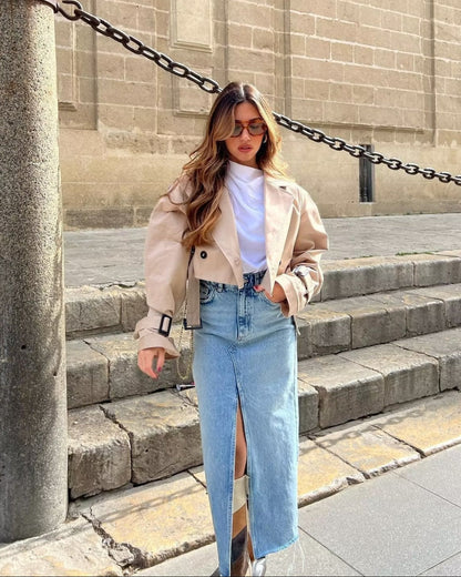 Inez Cropped Belted Trench Coat