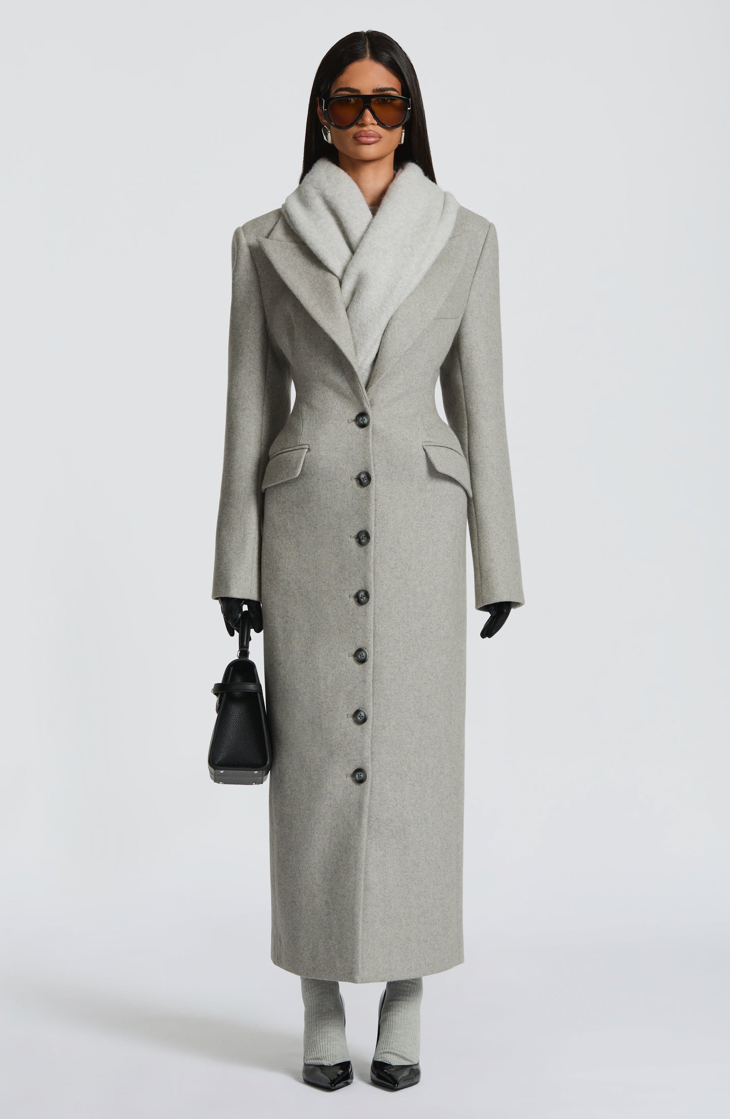 Beatrix Full-Length Wool-Blend Coat - Light Grey