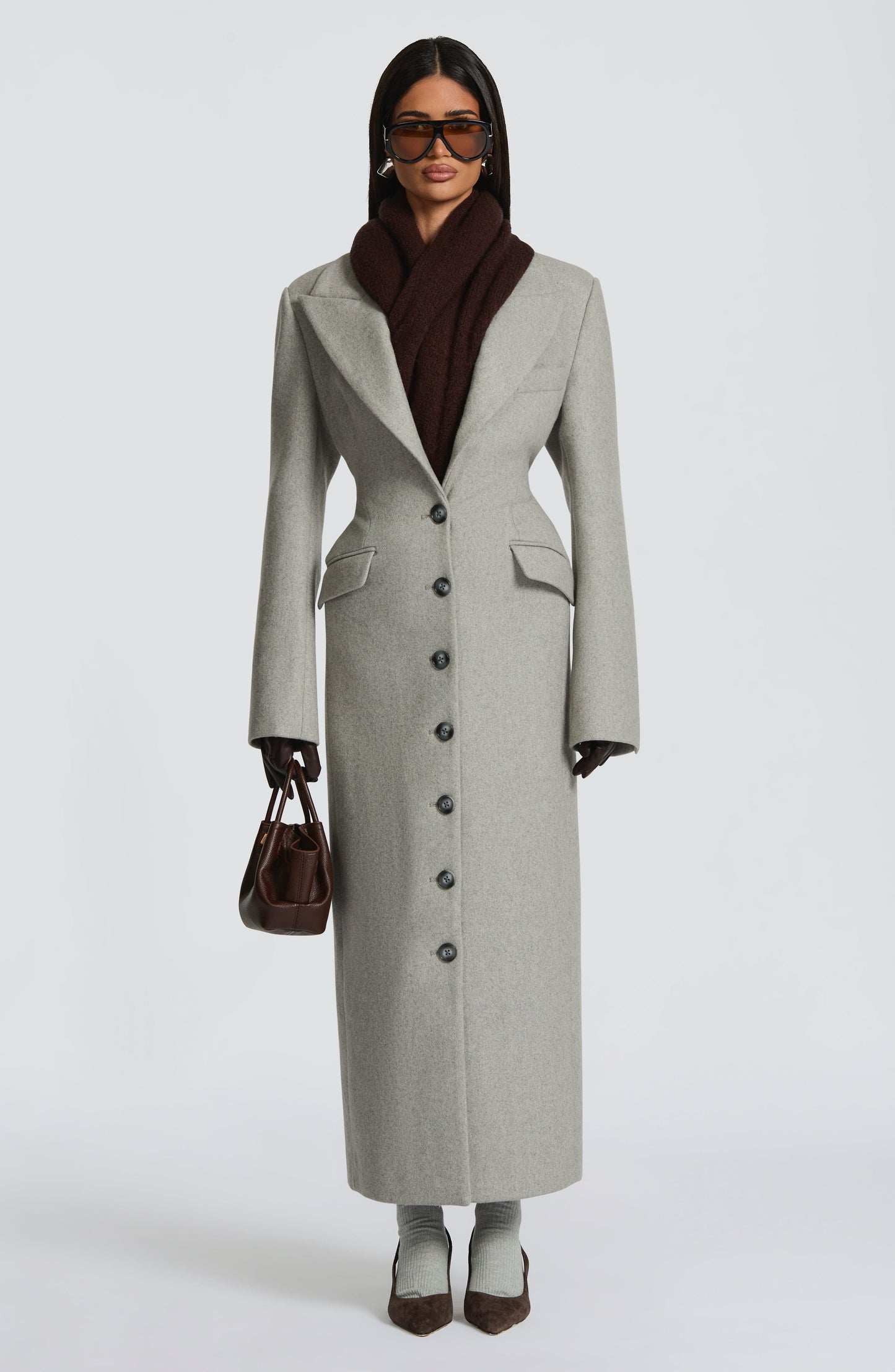Beatrix Full-Length Wool-Blend Coat - Light Grey