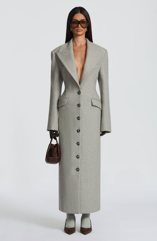 Beatrix Full-Length Wool-Blend Coat - Light Grey