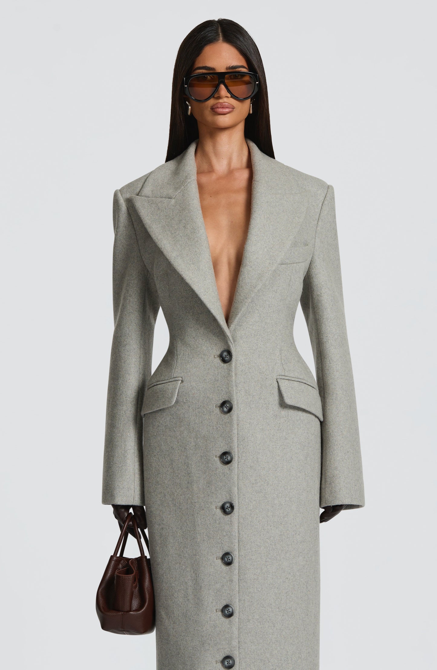 Beatrix Full-Length Wool-Blend Coat - Light Grey