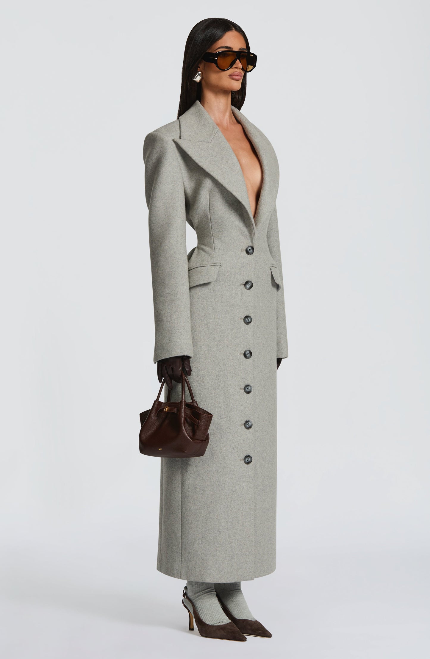Beatrix Full-Length Wool-Blend Coat - Light Grey