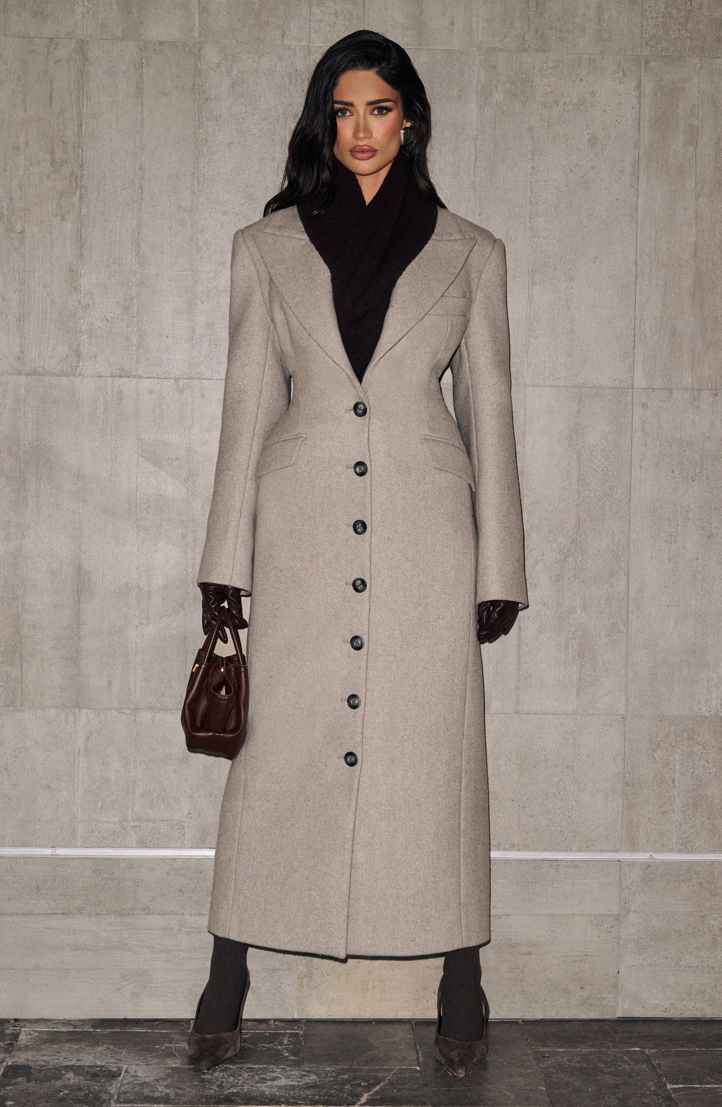 Beatrix Full-Length Wool-Blend Coat - Light Grey