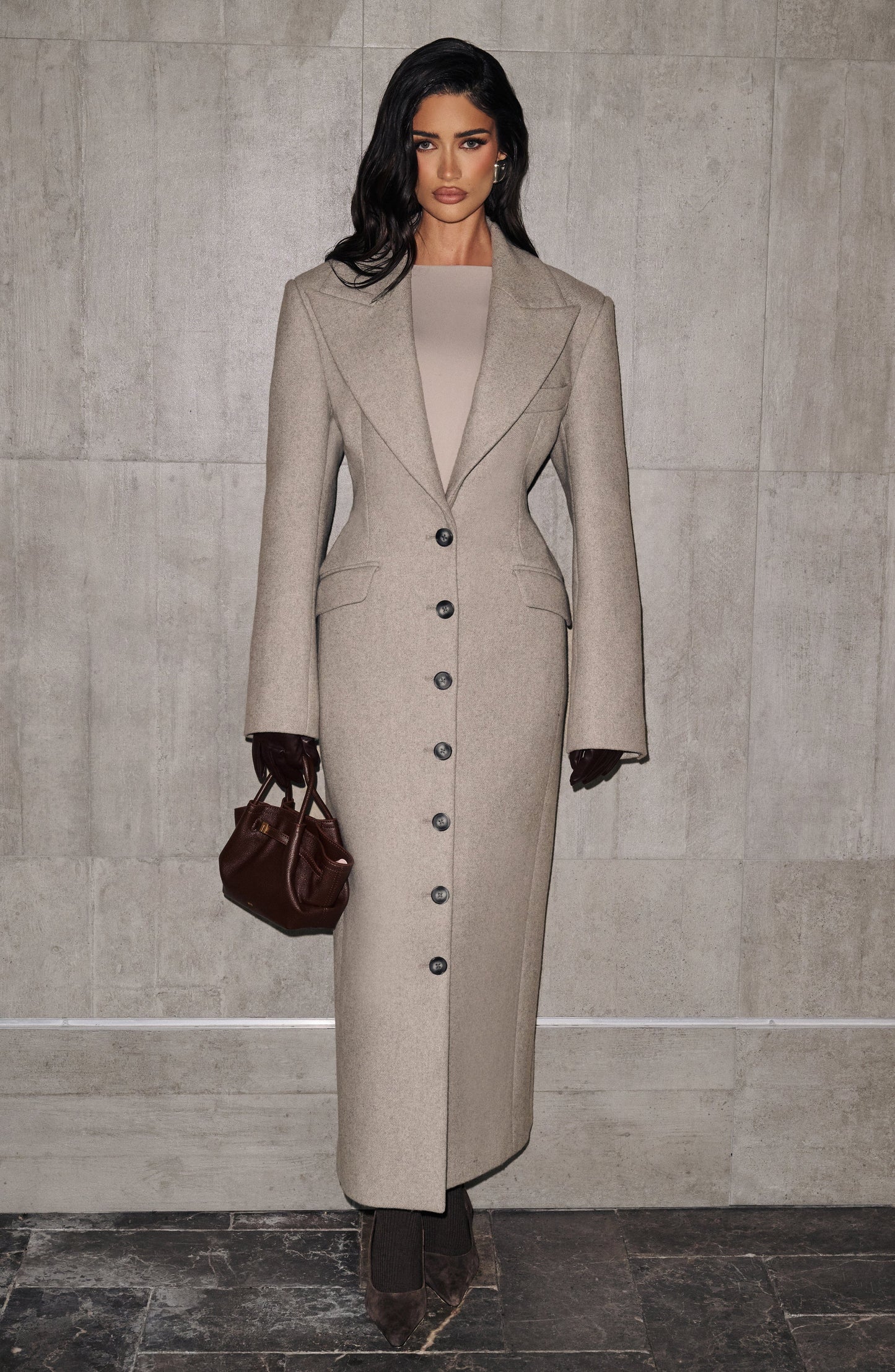 Beatrix Full-Length Wool-Blend Coat - Light Grey