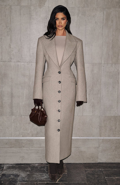Beatrix Full-Length Wool-Blend Coat - Light Grey