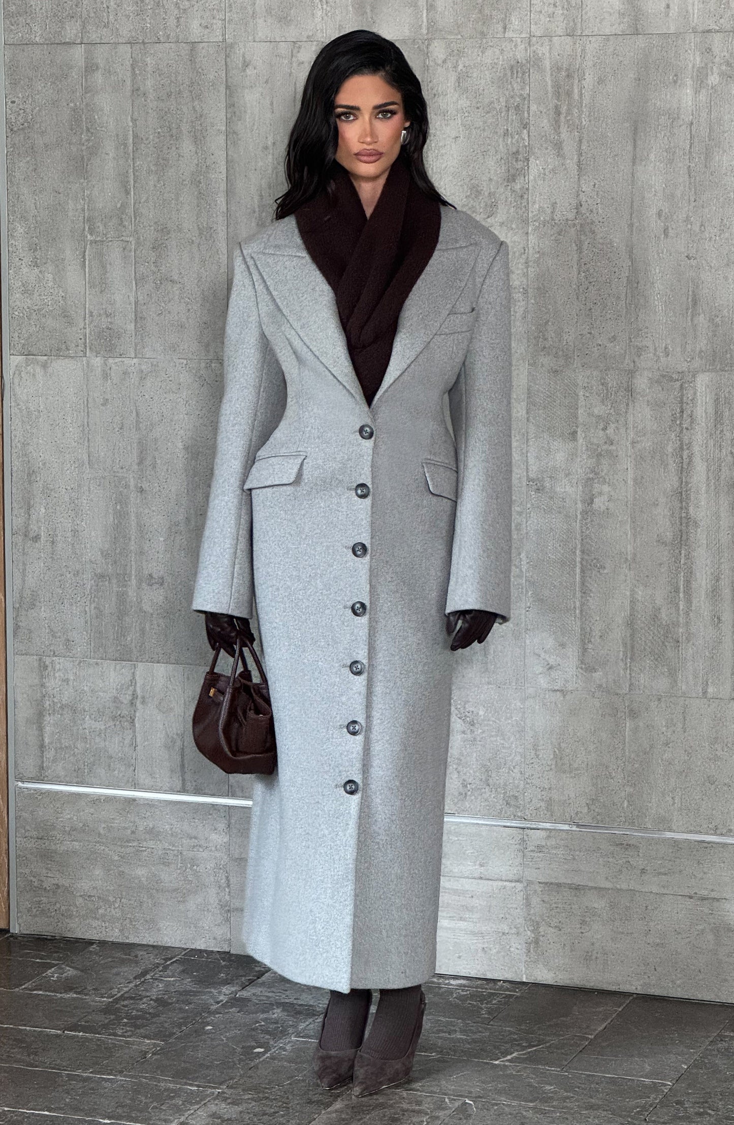 Beatrix Full-Length Wool-Blend Coat - Light Grey