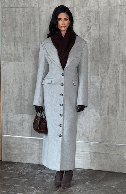 Beatrix Full-Length Wool-Blend Coat - Light Grey