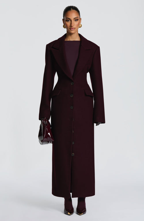 Beatrix Full-Length Wool-Blend Coat – Plum