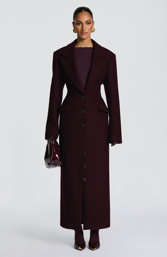 Beatrix Full-Length Wool-Blend Coat – Plum