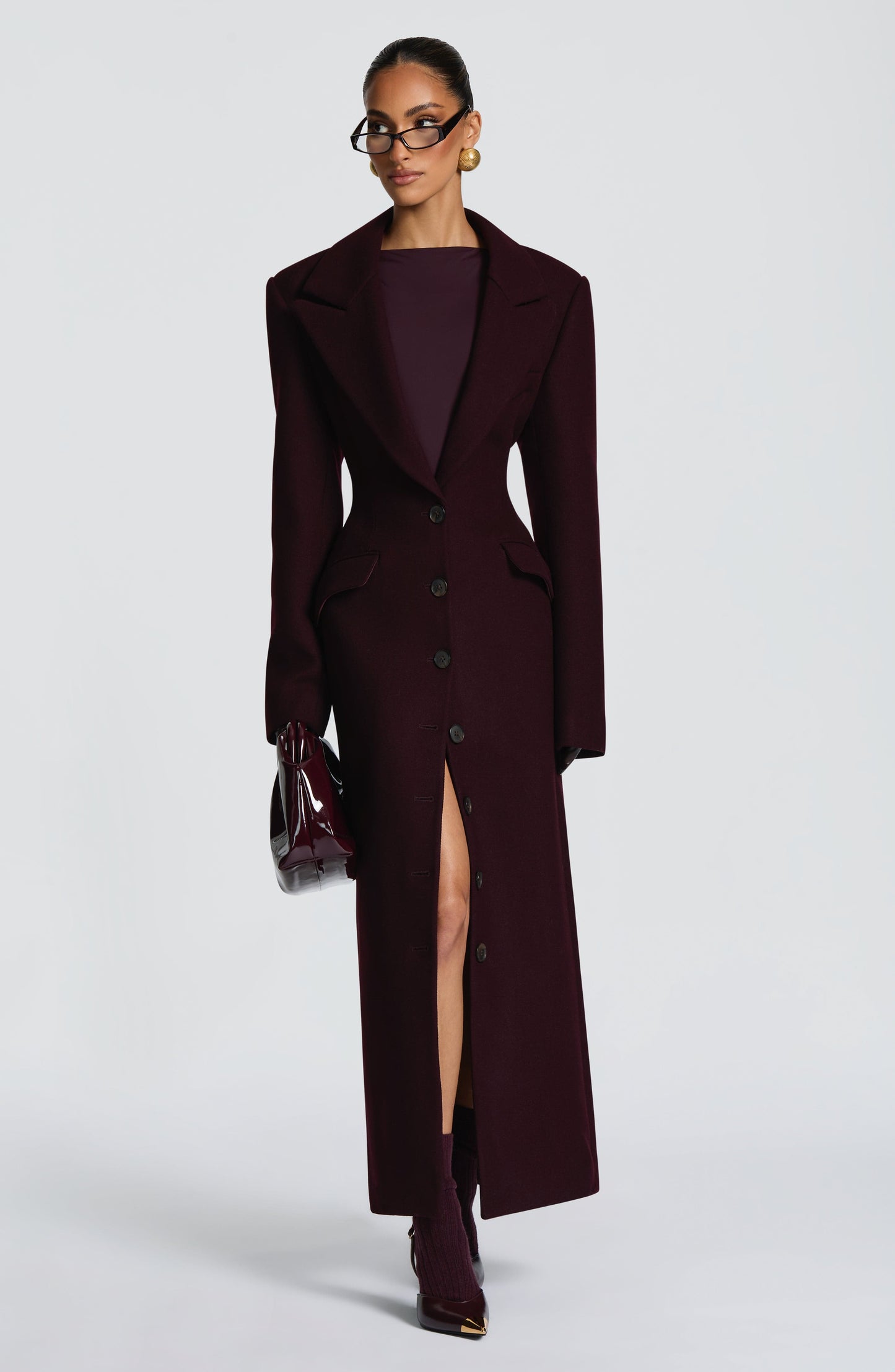 Beatrix Full-Length Wool-Blend Coat – Plum