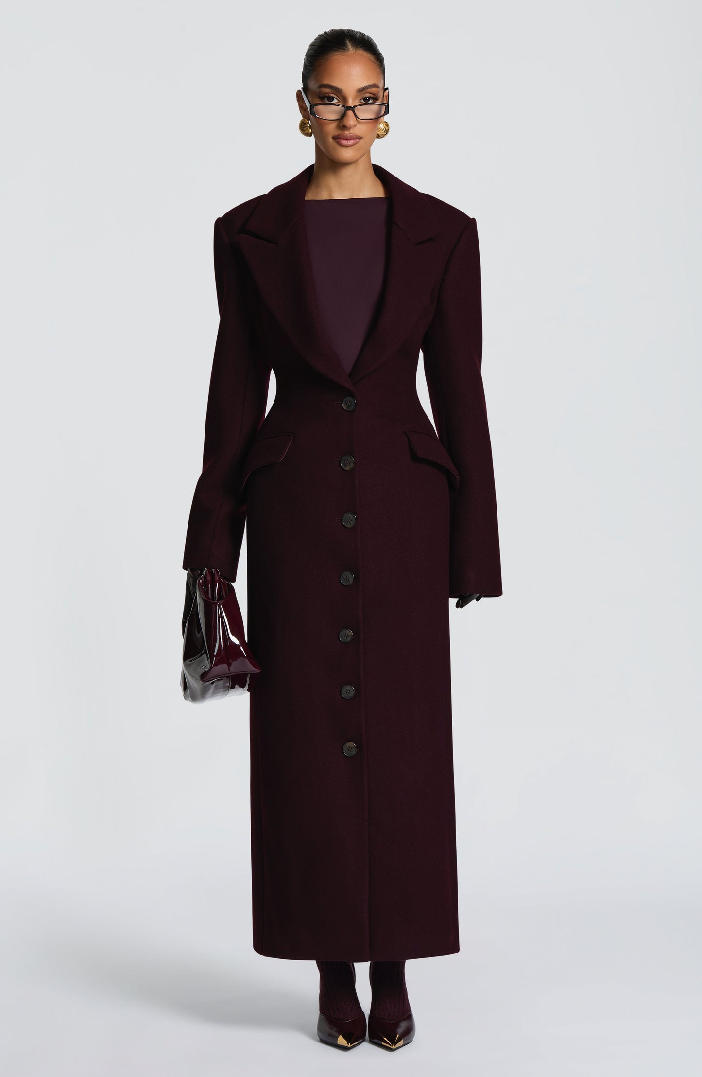 Beatrix Full-Length Wool-Blend Coat – Plum
