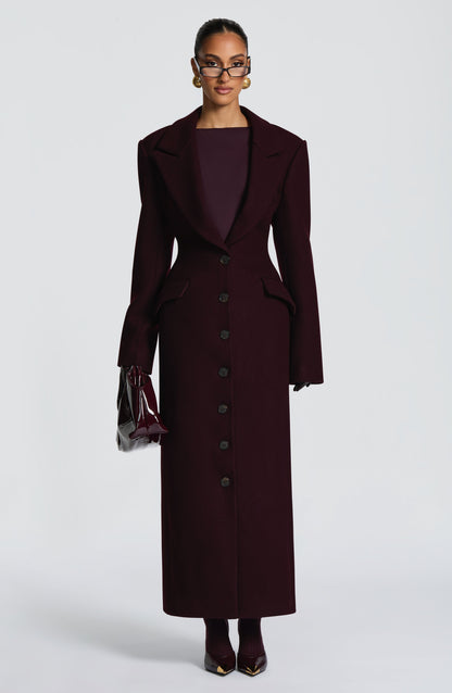 Beatrix Full-Length Wool-Blend Coat – Plum
