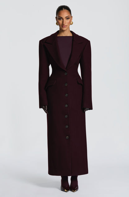 Beatrix Full-Length Wool-Blend Coat – Plum