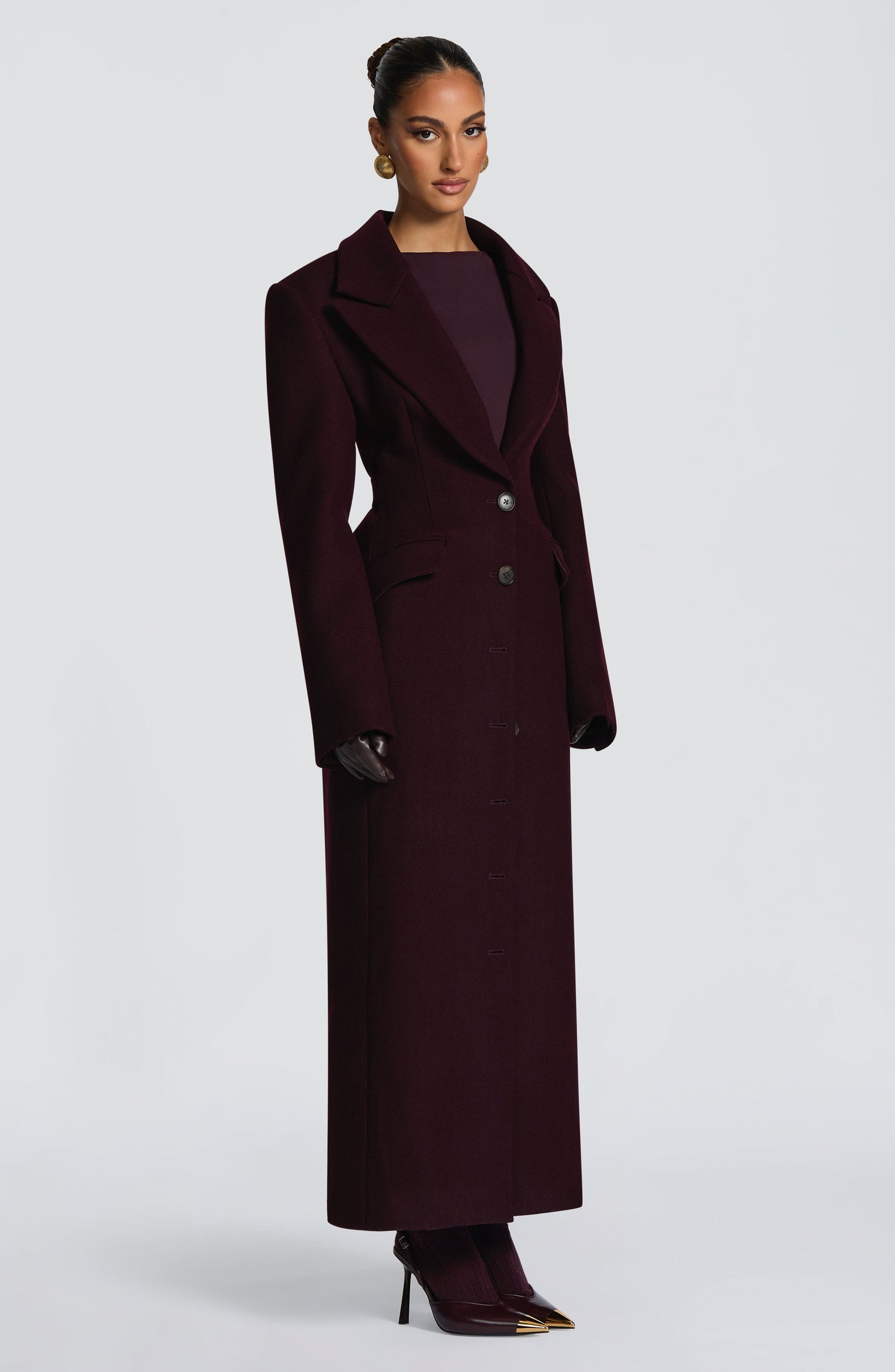 Beatrix Full-Length Wool-Blend Coat – Plum