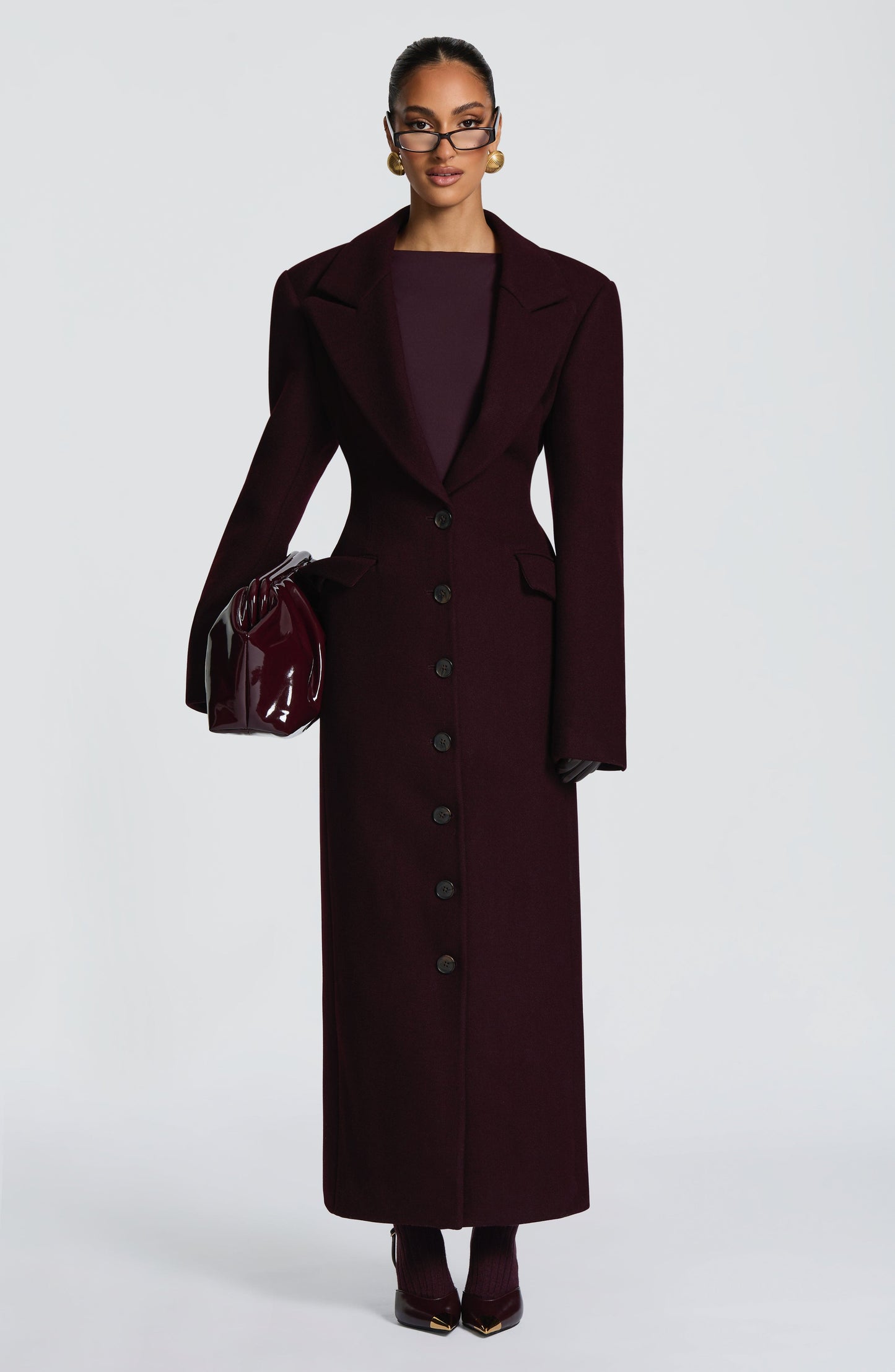 Beatrix Full-Length Wool-Blend Coat – Plum
