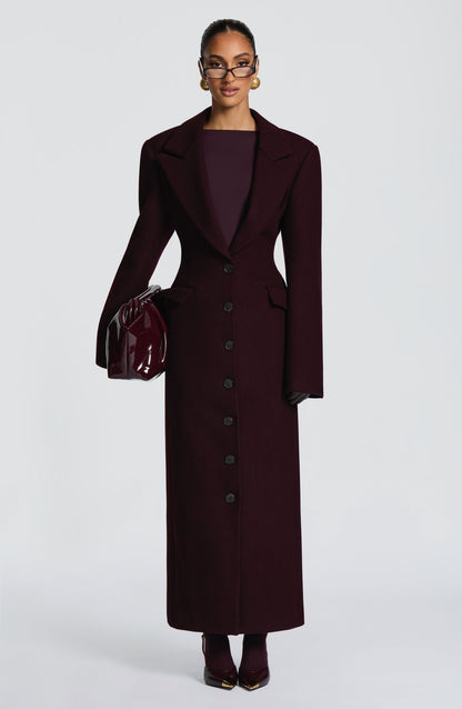 Beatrix Full-Length Wool-Blend Coat – Plum
