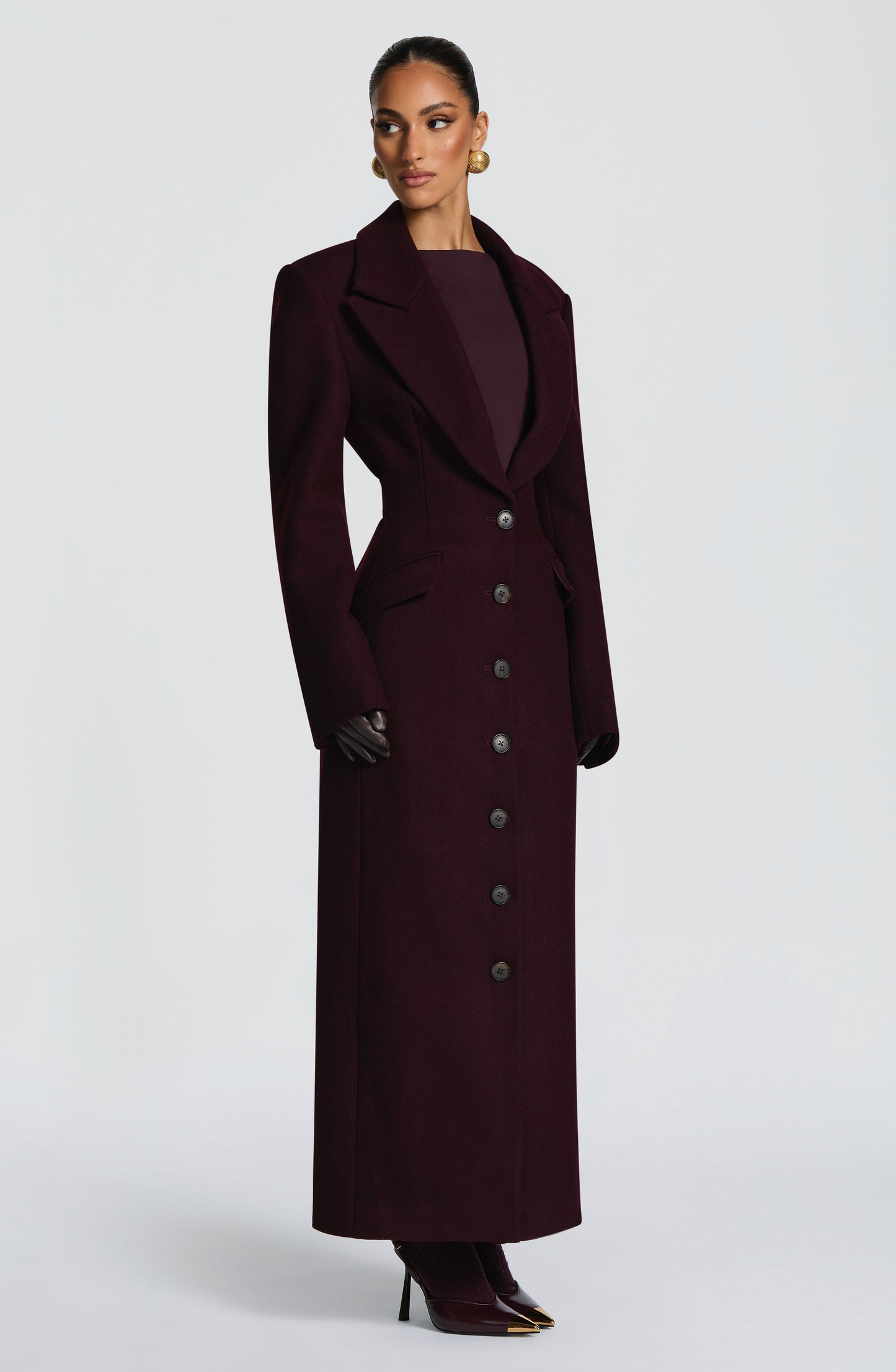 Beatrix Full-Length Wool-Blend Coat – Plum