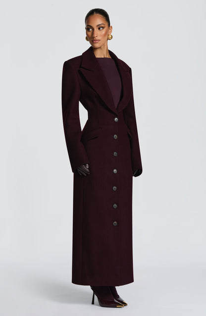 Beatrix Full-Length Wool-Blend Coat – Plum