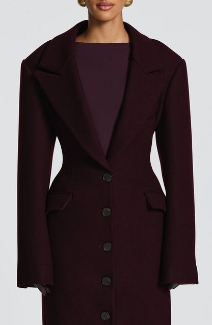 Beatrix Full-Length Wool-Blend Coat – Plum