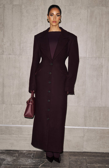 Beatrix Full-Length Wool-Blend Coat – Plum
