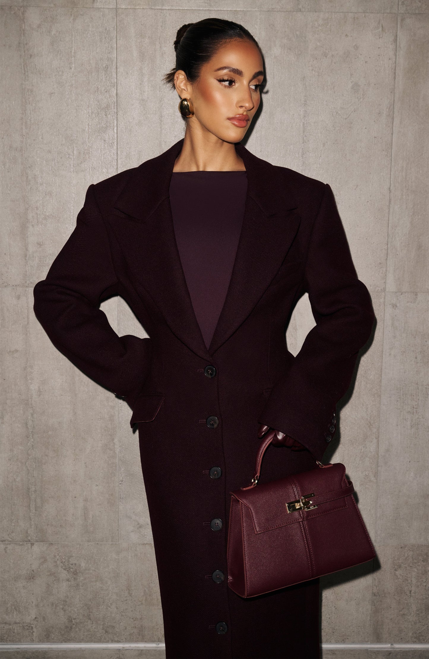 Beatrix Full-Length Wool-Blend Coat – Plum